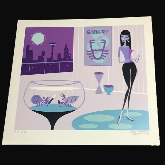SHAG Josh Agle - 2003 "Cancer” Zodiac Serigraph Art Printer Proof Print Ltd Ed - Picture 13 of 16